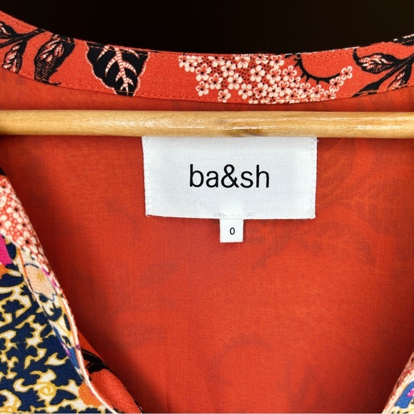 Ba&sh Dress Women's 0 Orange Multi Floral 3/4 Sleeve V-Neck Cottage Core NWT - Picture 6 of 8